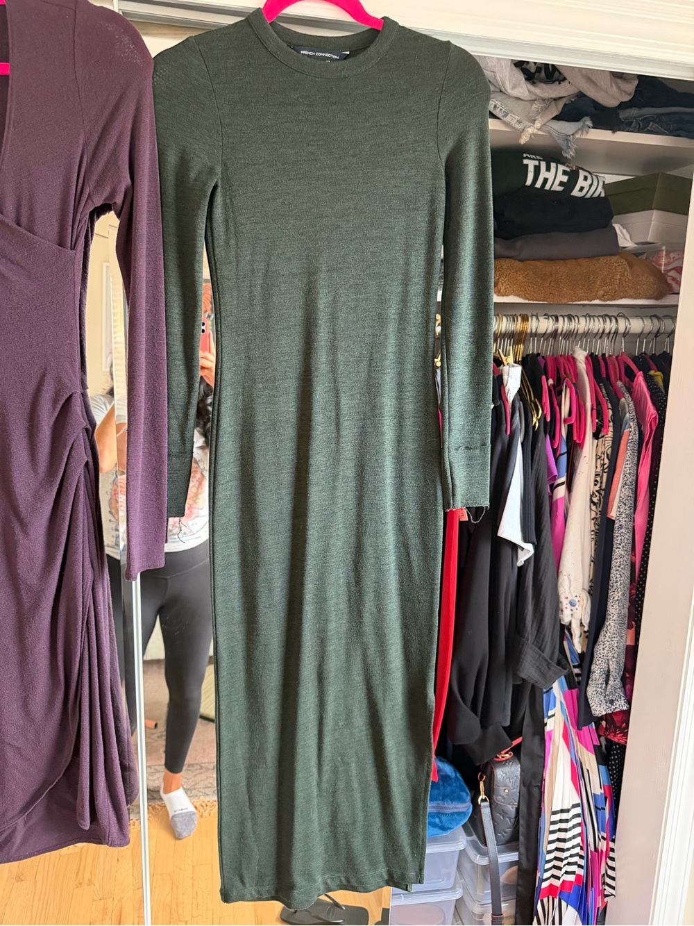 French Connection Olive Green Long Sleeve Maxi Dress